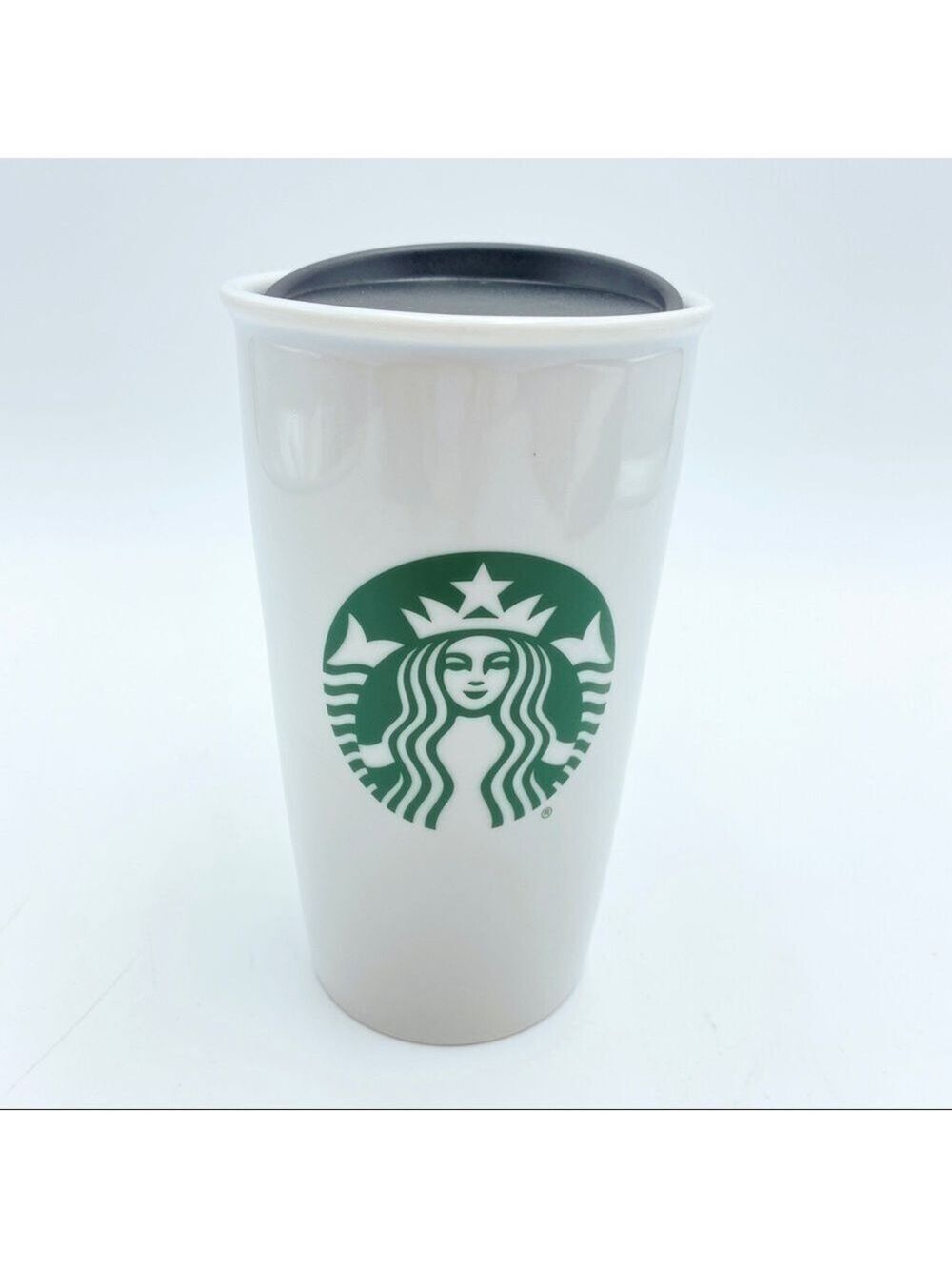 STARBUCKS Classic White Coffee Tea Mug Travel Tumbler Double Wall Ceramic 12 oz